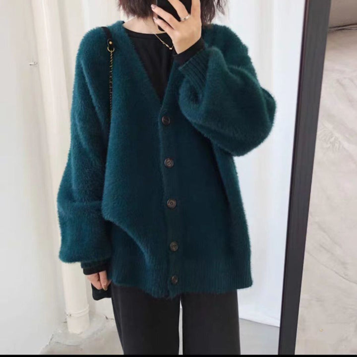 Damen Kuschelige Strickjacke mit tiefem V-Ausschnitt und weichem Material Drune