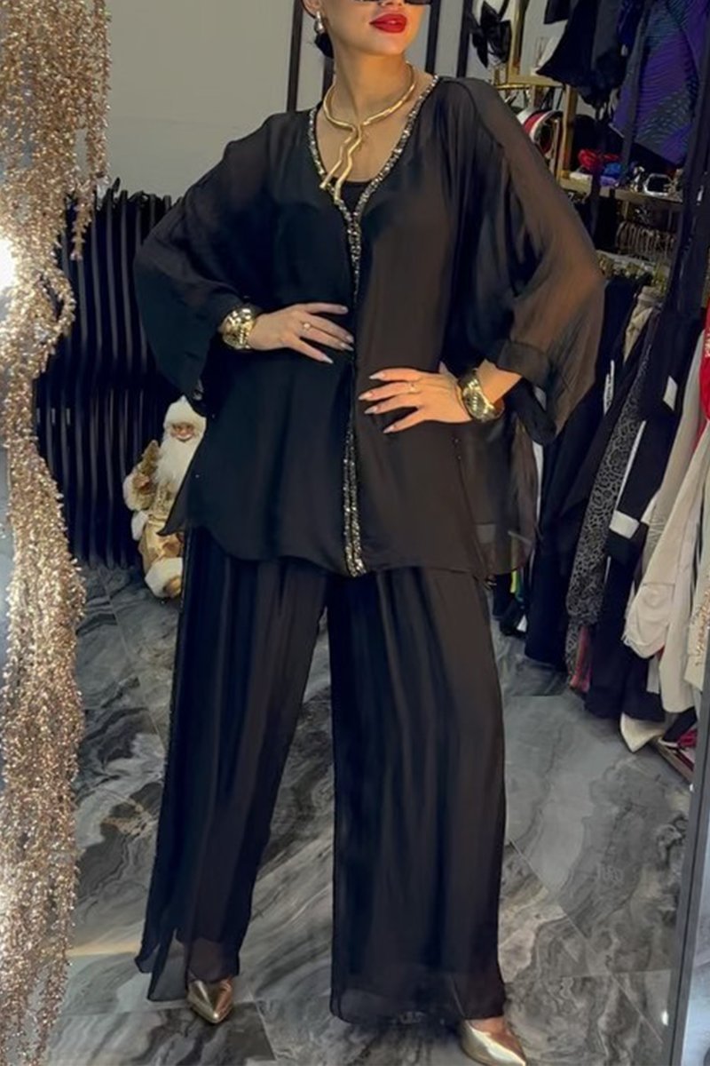 Damen luftiges Jumpsuit mit elegantem Overlay und glitzernden Details Drune