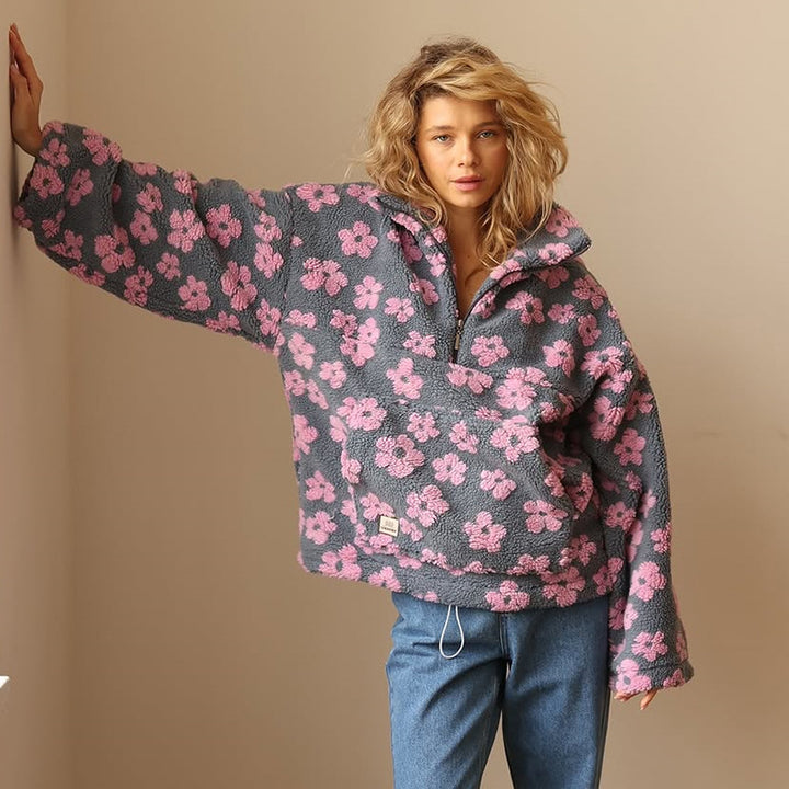 Damen Kuschelige Fleecejacke mit floralem Muster Drune