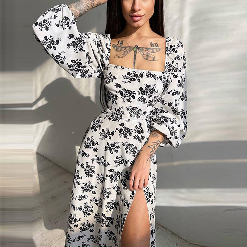 Damen Langärmliges Maxikleid mit Rüschen und floralem Muster Drune