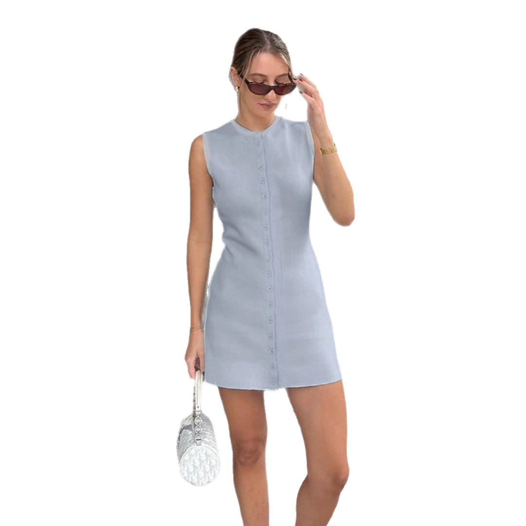 Damen ärmelloses Kleid mit durchgehender Knopfleiste und figurformendem Schnitt Drune
