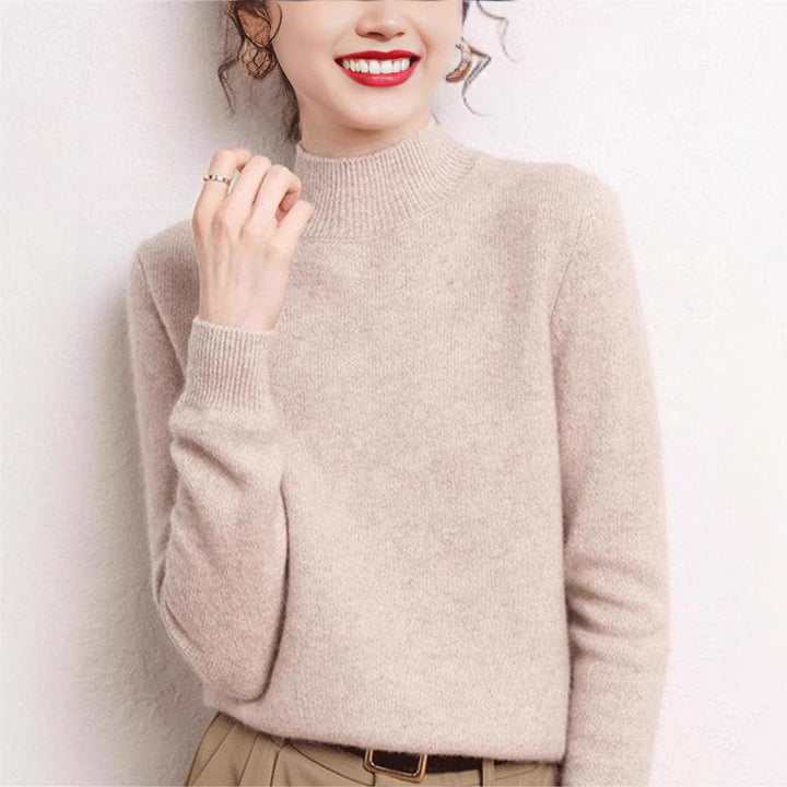 Damen kaschmirähnlicher Pullover mit Stehkragen und schmalen Ärmeln Drune