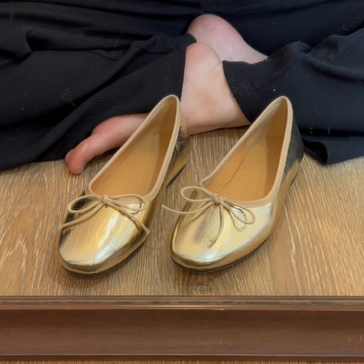 Damen elegante Ballerinas aus hochwertigem Kunstleder mit dekorativem Schleifenakzent Drune