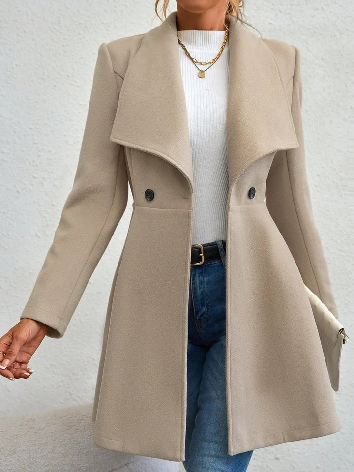 Damen eleganter Wollmantel mit modischem Revers und doppelter Knopfleiste Drune