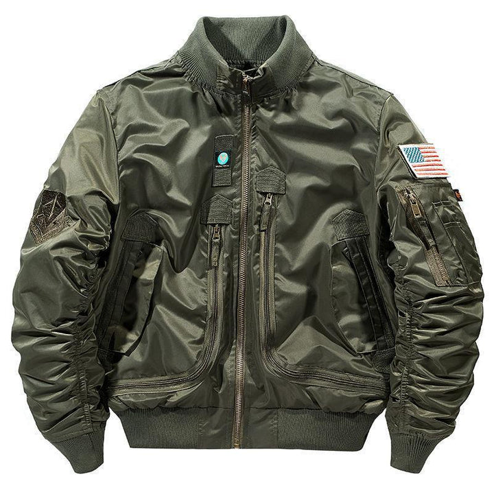 Herren nan windabweisende Pilot-Flightjacke mit modularen Fronttaschen, Ärmelorganizer und elastischem Bund Drune