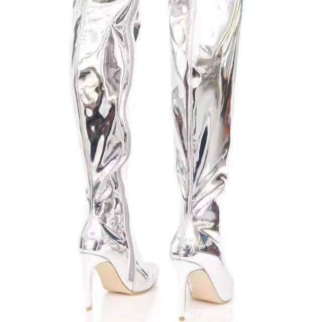 Damen Overknee Stiefel mit glänzender Oberfläche und elegantem Stiletto-Heel Drune