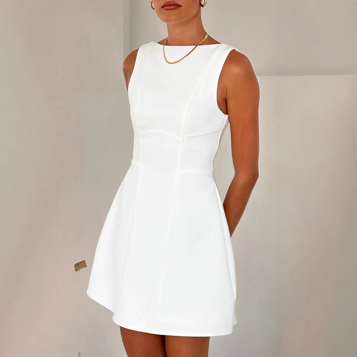 Damen Elegantes kurzärmeliges Kleid mit figurbetonter Silhouette und schwingendem Rock Drune