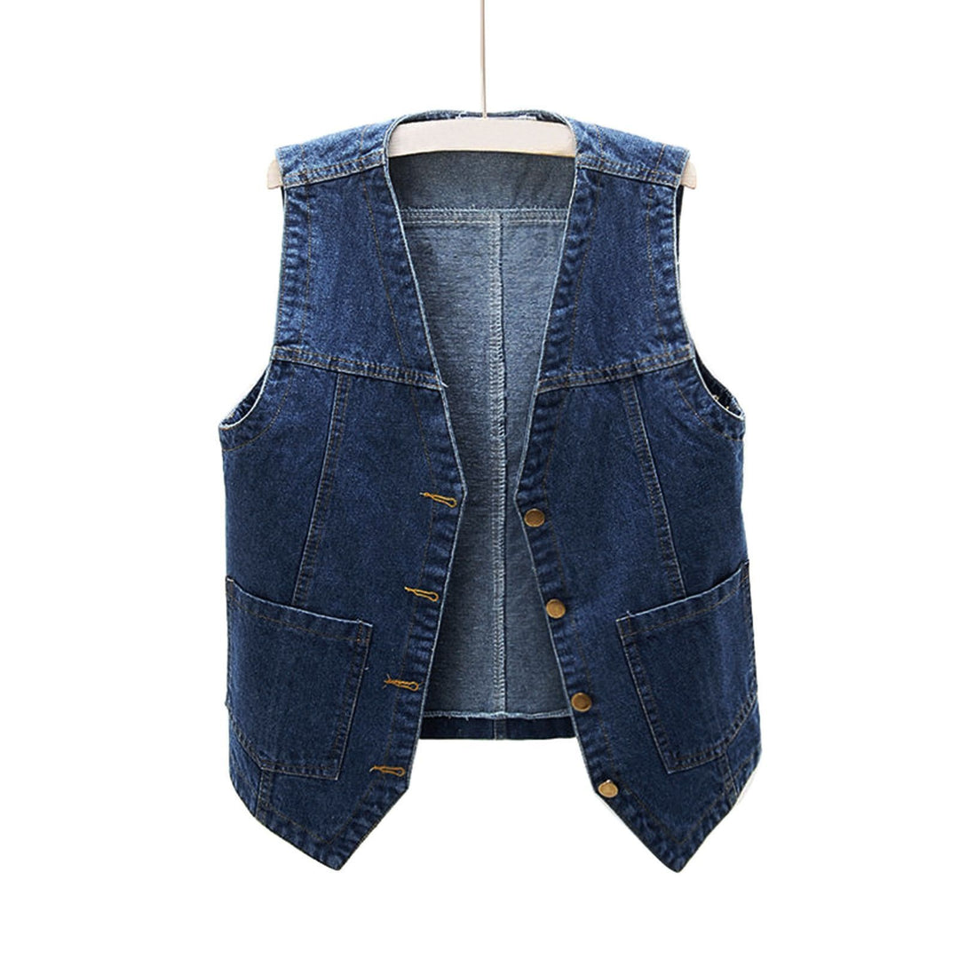 Damen lässige Denim-Weste mit Knopfdetails und aufgesetzten Taschen Drune