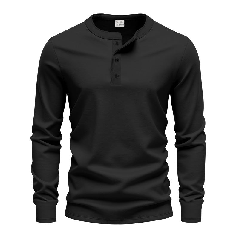 Herren nan tailliertes Langarm-Henleyshirt mit Stehkragen, feinem Baumwollstretch und Rippbündchen Drune