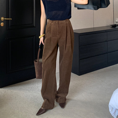 Damen Elegante weite Cordhose mit hohen Bund Drune