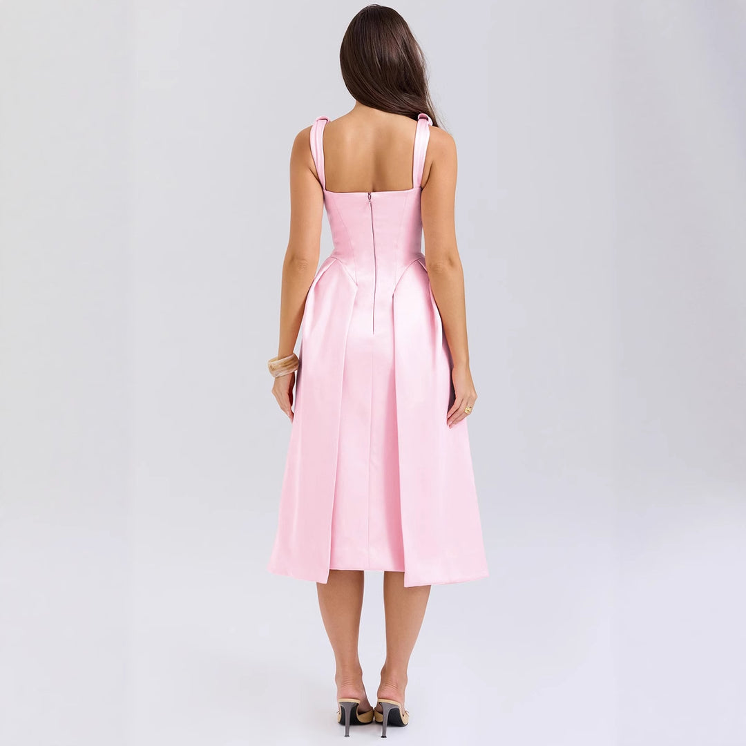 Damen Elegantes Midikleid mit traumhaftem V-Ausschnitt und eleganten Falten Drune