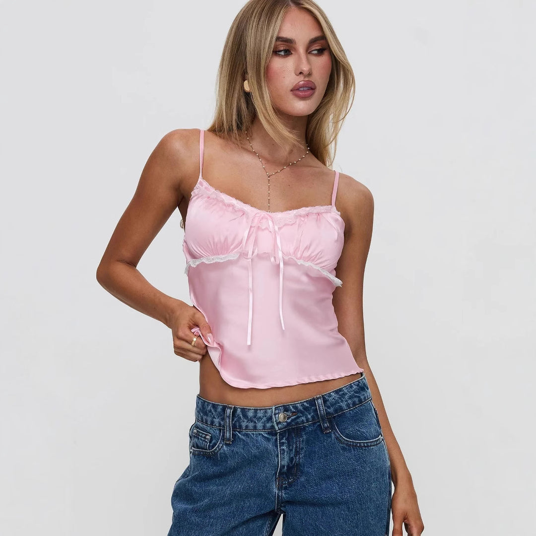 Damen Leichtes Spaghetti-Top mit Rüschendetails Drune