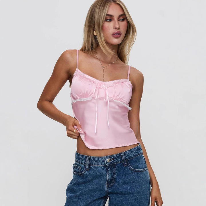 Damen Leichtes Spaghetti-Top mit Rüschendetails Drune