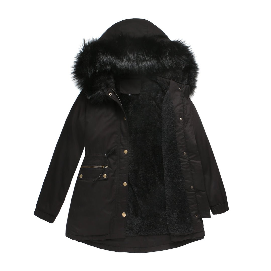 Damen isolierte Parka-Jacke mit abnehmbarem Kunstfellkragen und verstellbarem Taillenzug Drune