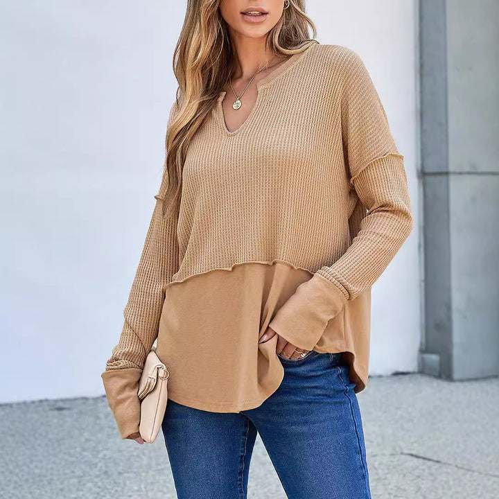 Damen lässiger Knit-Pullover mit V-Ausschnitt und Struktur Drune