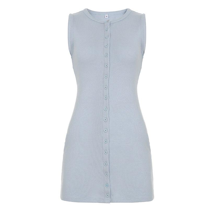 Damen ärmelloses Kleid mit durchgehender Knopfleiste und figurformendem Schnitt Drune