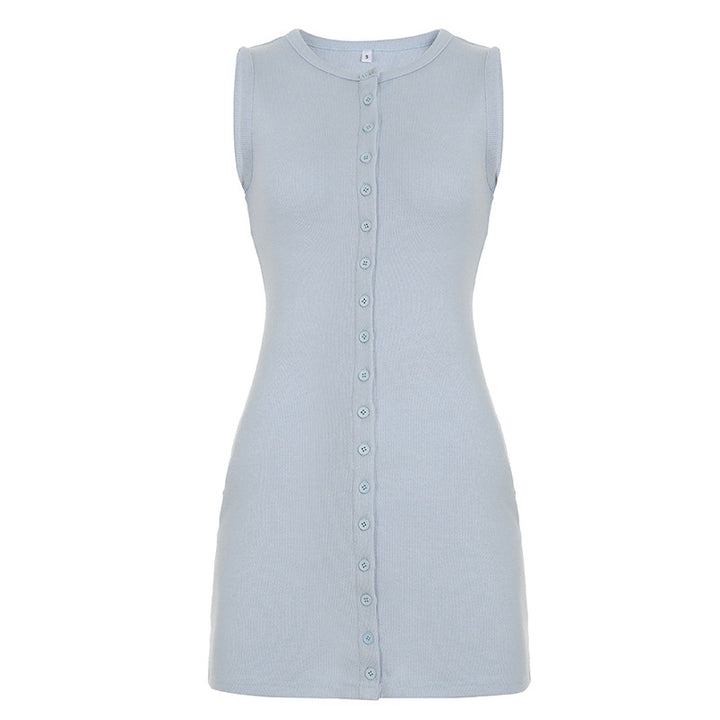 Damen ärmelloses Kleid mit durchgehender Knopfleiste und figurformendem Schnitt Drune