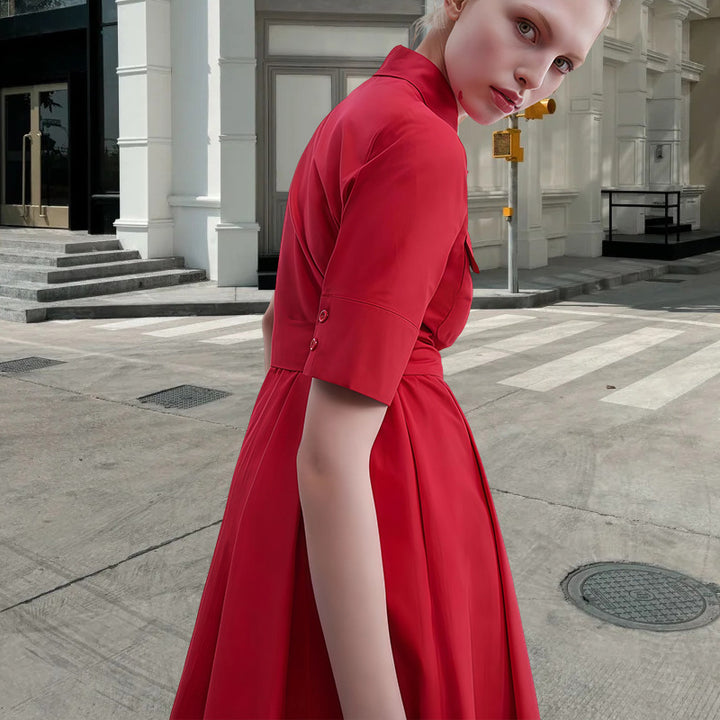 Damen Hemdkleid mit tailliertem Gürtel und klassischen Details Drune