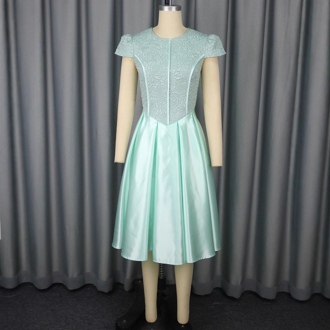 Damen A-Linien Kleid mit elegantem Spitzenoberteil und schimmerndem Rock Drune