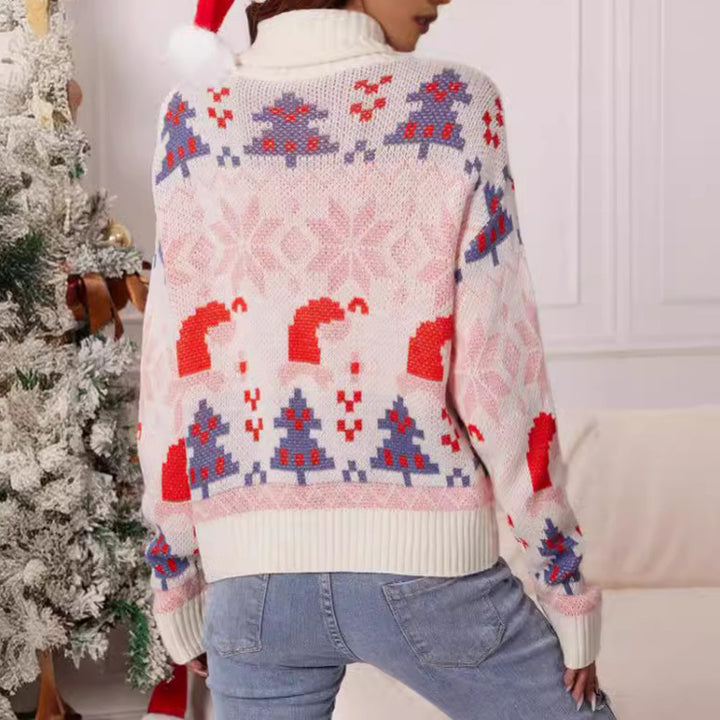 Damen Weihnachtspullover mit festlichem Design und hohem Kragen Drune