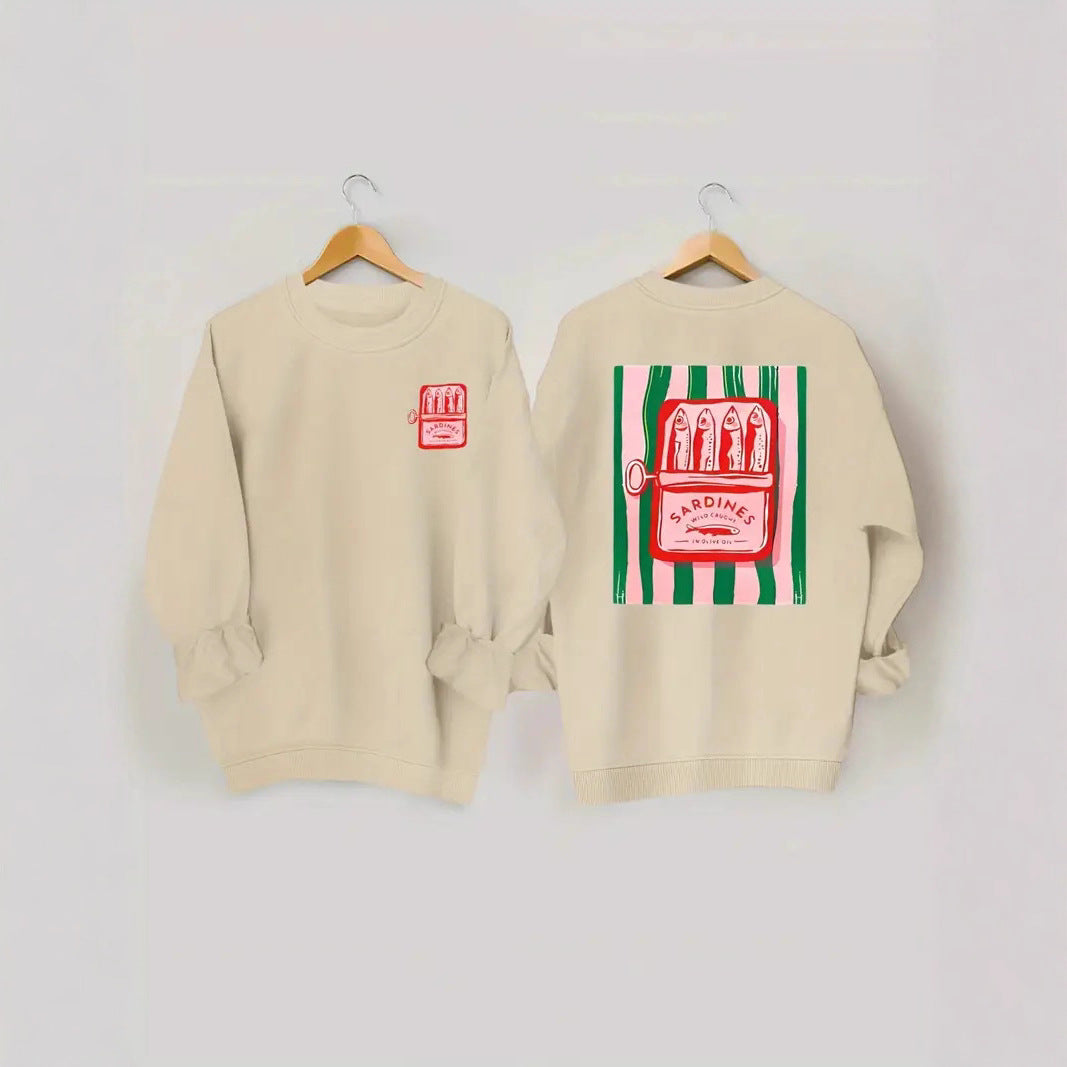 Damen Sweatshirt mit kreativer Sardinen-Grafik und lässigem Schnitt Drune