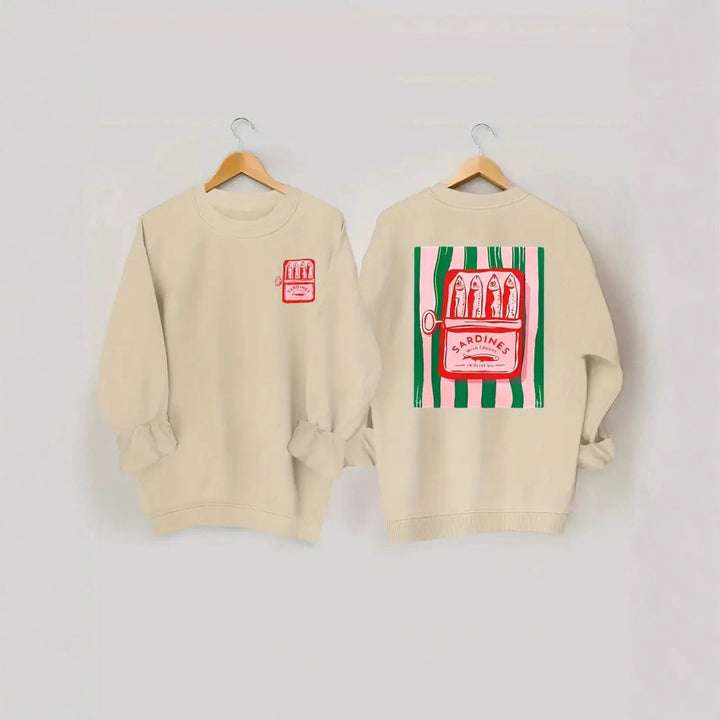 Damen Sweatshirt mit kreativer Sardinen-Grafik und lässigem Schnitt Drune