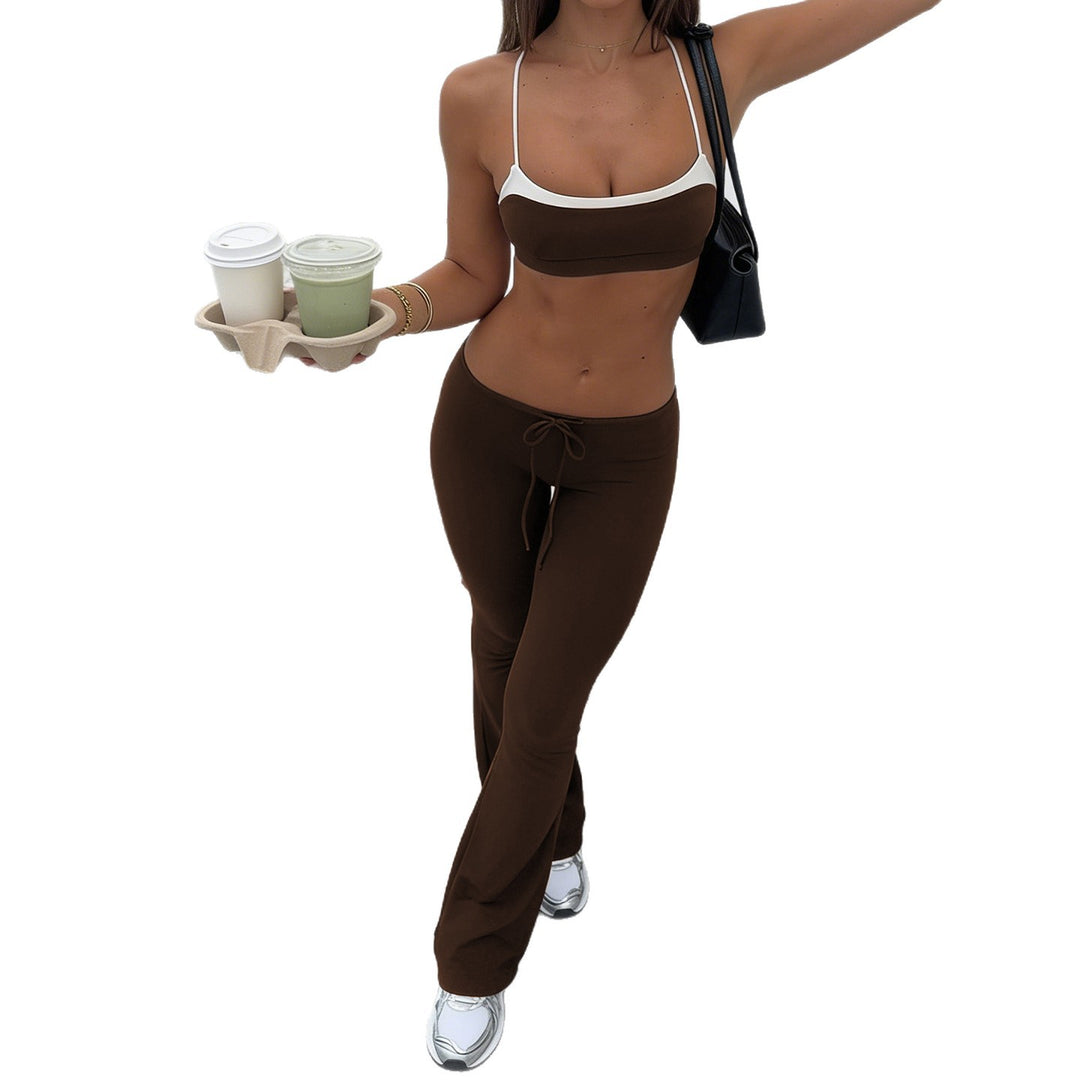 Damen sportliches Flared Set mit Crop-Top und bindbarem Bund Drune