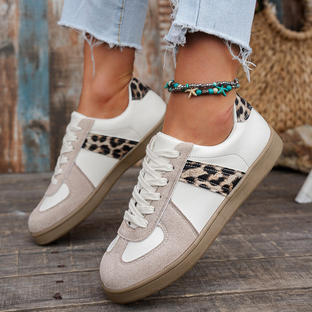 Damen Stylische Schnürsneaker mit schicken Leopardenmuster-Akzenten Drune