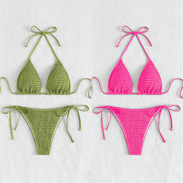 Damen Triangel-Bikini mit feinen Raffung und seitlichen Bindebändern Drune