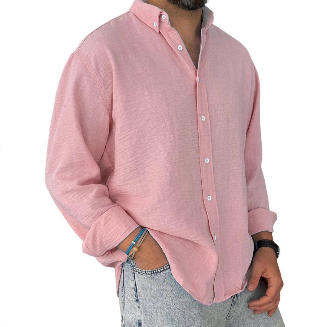 Herren nan leichtes Baumwoll-Leinen-Hemd mit Button-Down-Kragen und entspannter Relaxed-Fit Drune