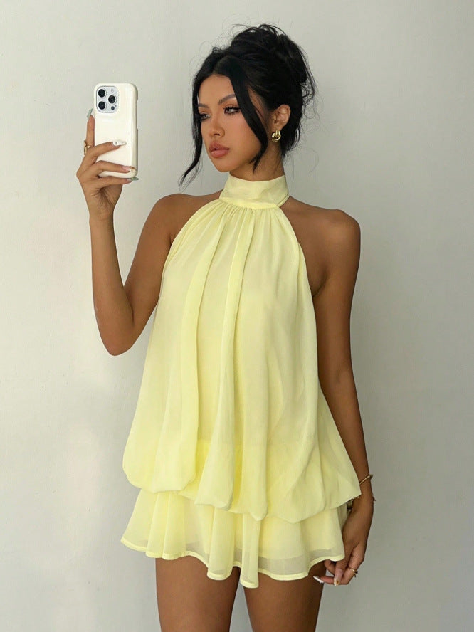 Damen luftiges Chiffon-Kleid mit asymmetrischem Schnitt Drune