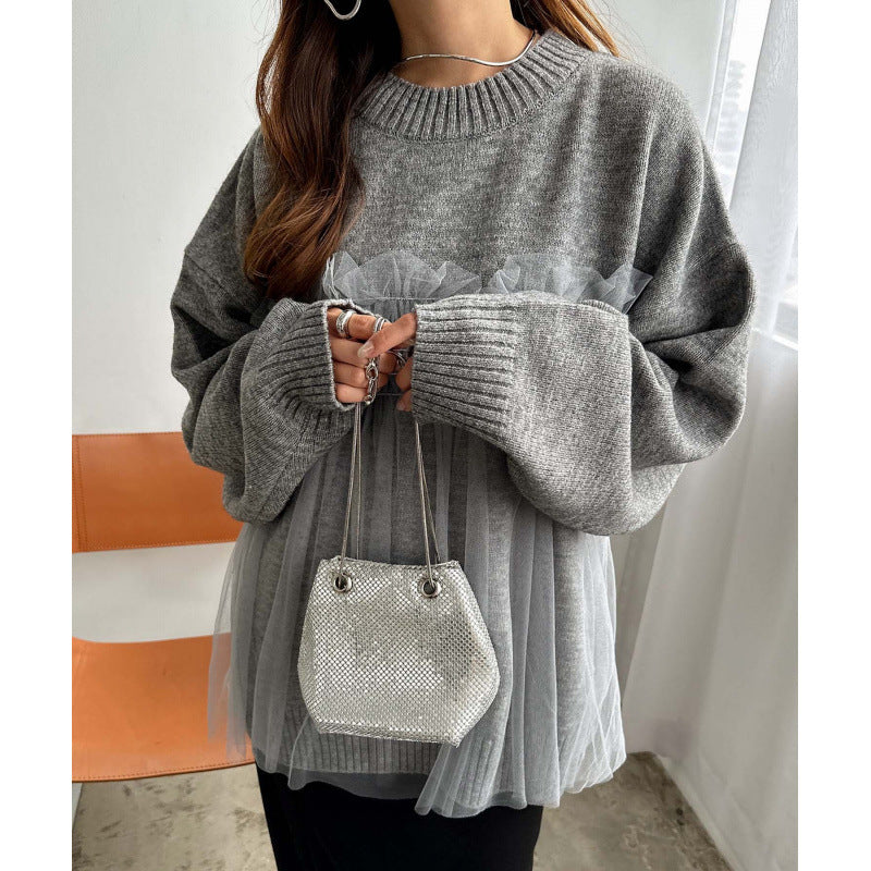 Damen Oversized Pullover mit Rüschendetails Drune
