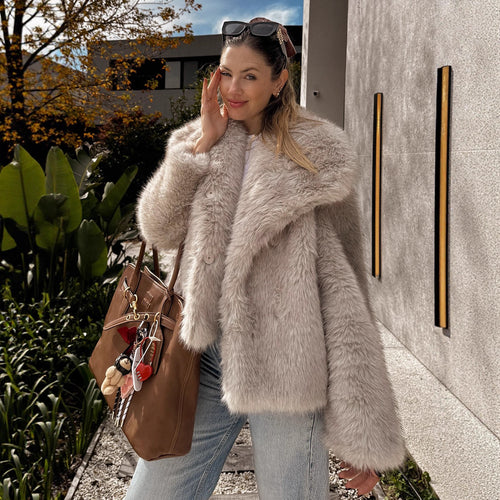Damen Flauschiger Übergröße Jacke mit weichem Fell Drune