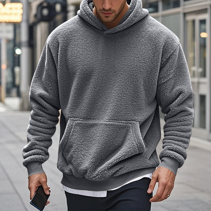 Herren Hoodie aus kuscheligem Teddy-Fleece mit Kängurutasche und breiten Bündchen Drune