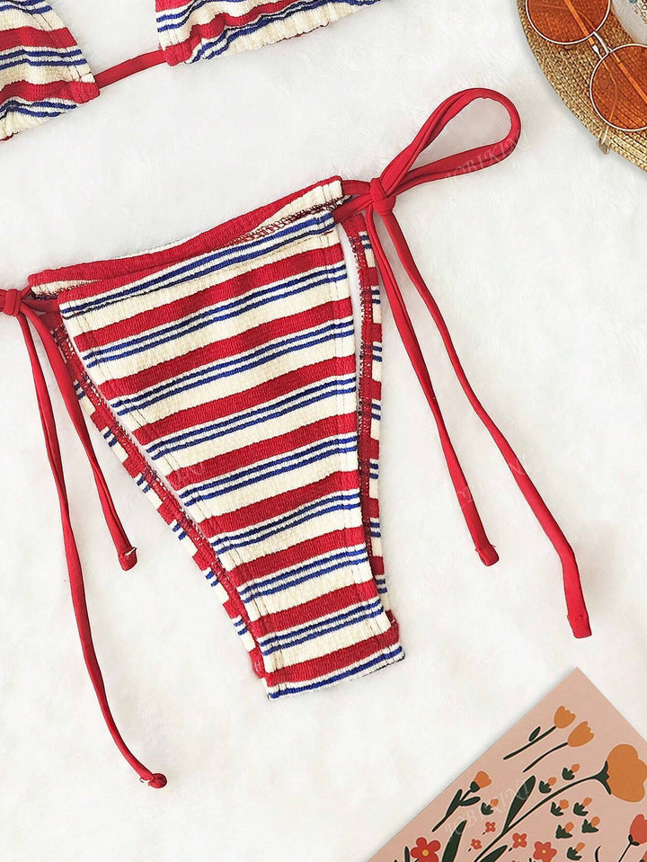 Damen Triangel-Bikini mit buntem Streifenmuster Drune