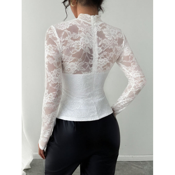 Damen Spitzenbody mit elegantem Stehkragen und langem Arm Drune