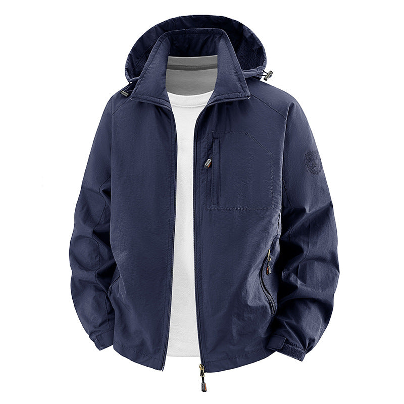 Unisex nan leichte wasserdichte Outdoorjacke mit Kapuze und wasserdichten Reißverschlusstaschen Drune