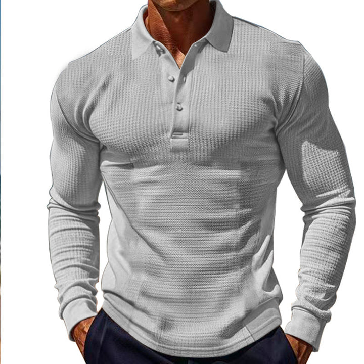 Herren Langarm-Henley-Shirt aus atmungsaktivem Strukturmaterial mit dekorativen Knöpfen Drune