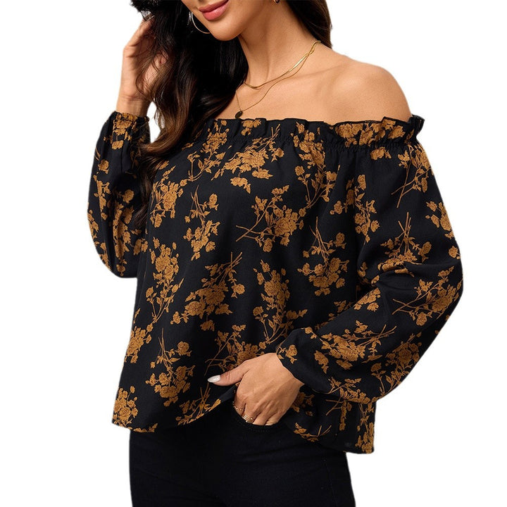 Damen Off-Shoulder Bluse mit floralen Mustern und elastischen Ärmeln Drune