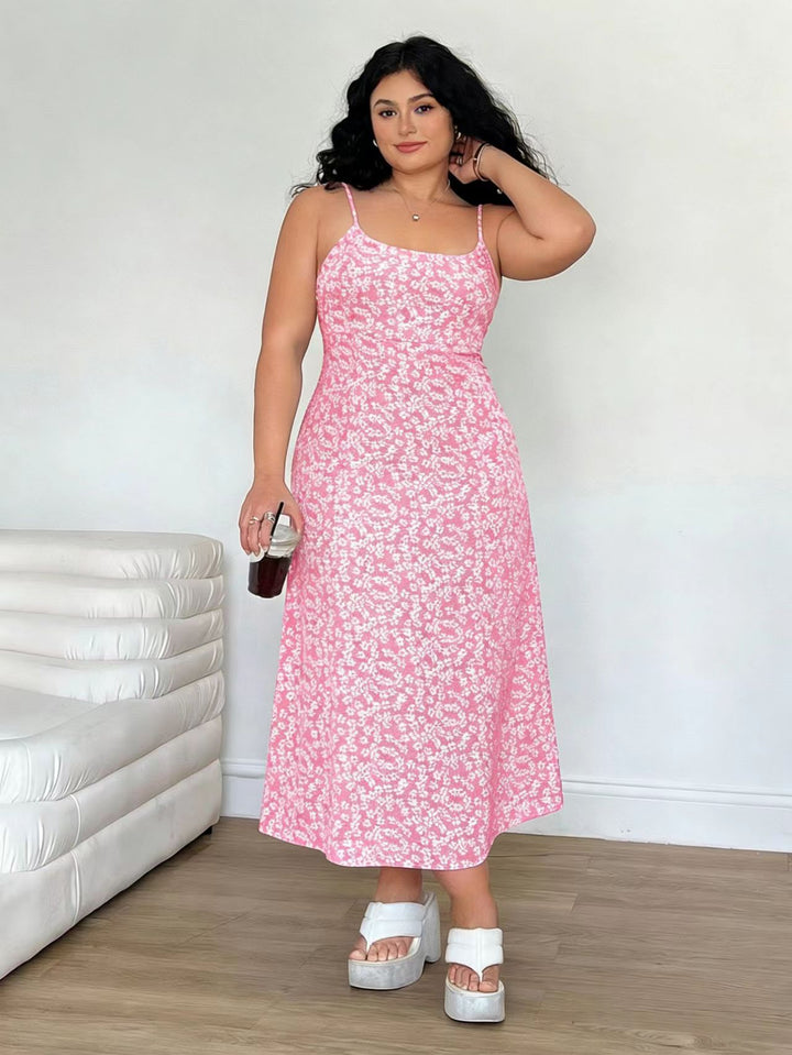 Damen Maxikleid mit feinem Blumenmuster und verstellbaren Spaghettiträgern Drune