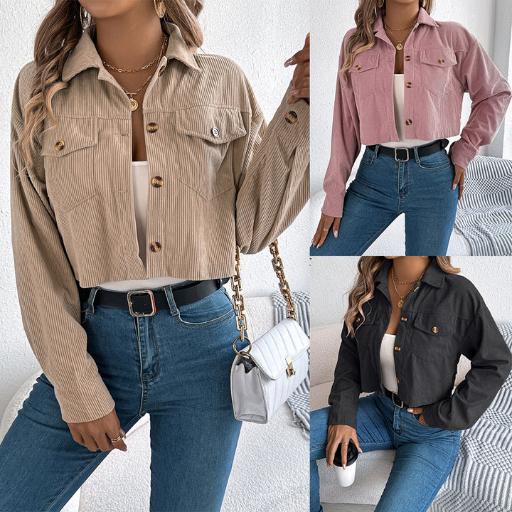 Damen Modische cropped Jacke mit Knopfdetails Drune