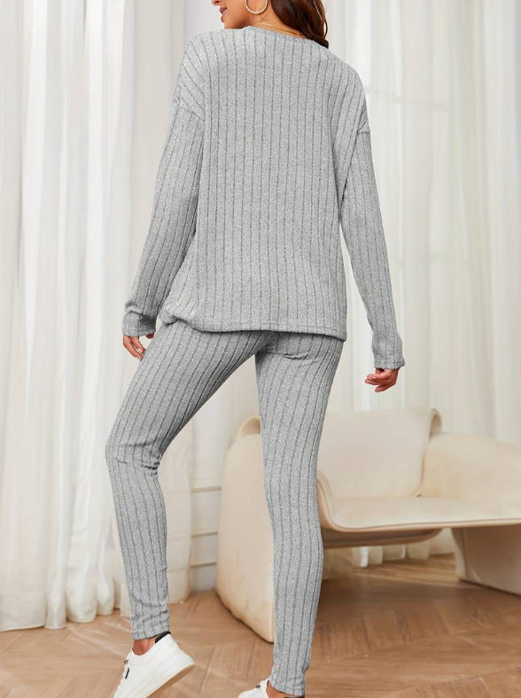 Damen Langärmliges Strickset mit Rippstruktur Drune