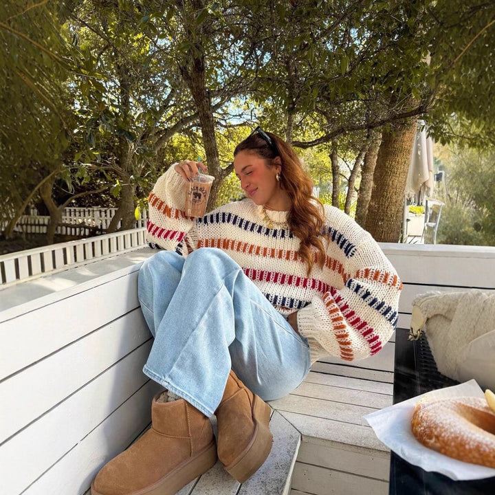 Damen Grobstrickpullover mit bunten Streifen und Oversized-Schnitt Drune