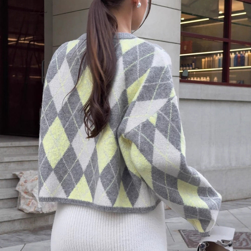 Damen modischer Pullover im Karomuster Drune