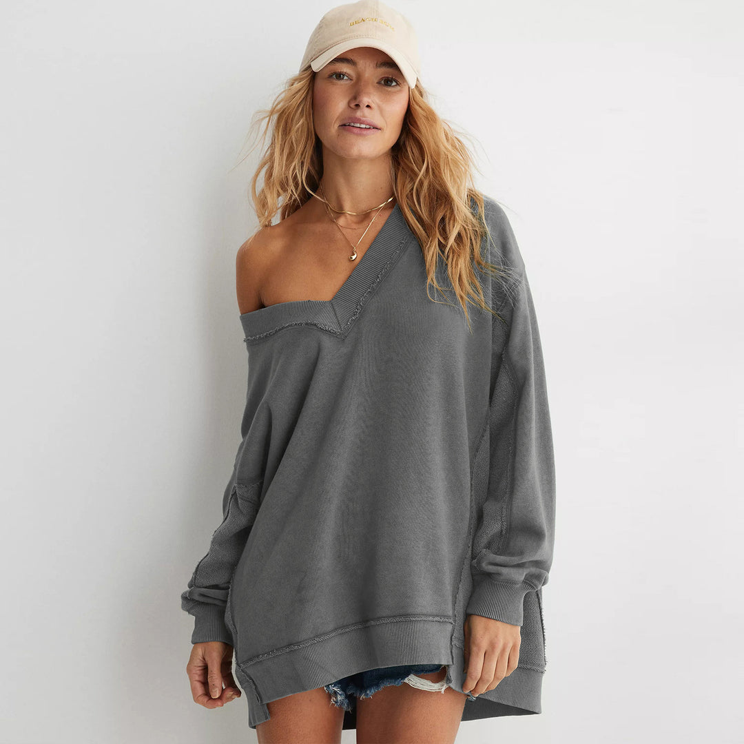 Damen lässiger V-Ausschnitt Sweatshirt mit angesagtem Oversized-Schnitt Drune