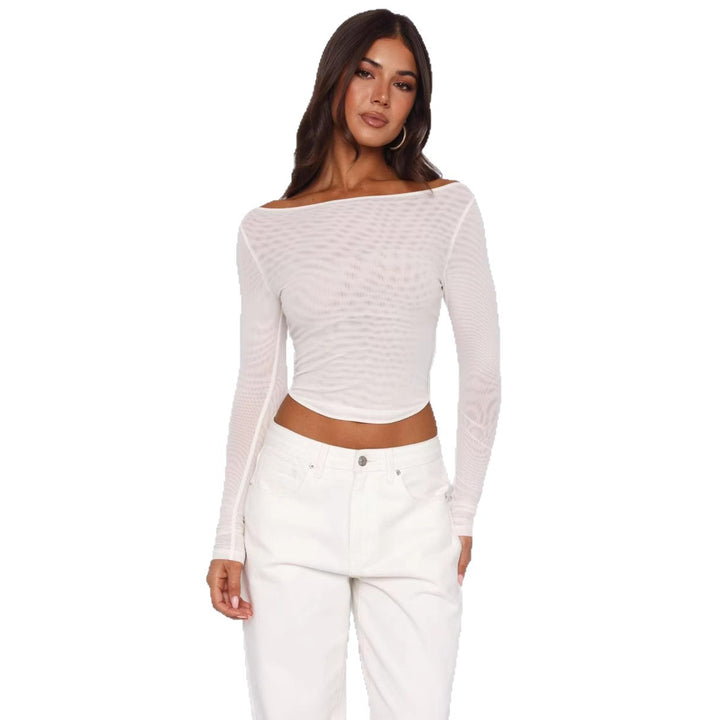 Damen Elegantes Langarm-Top mit schöner Transparenz Drune