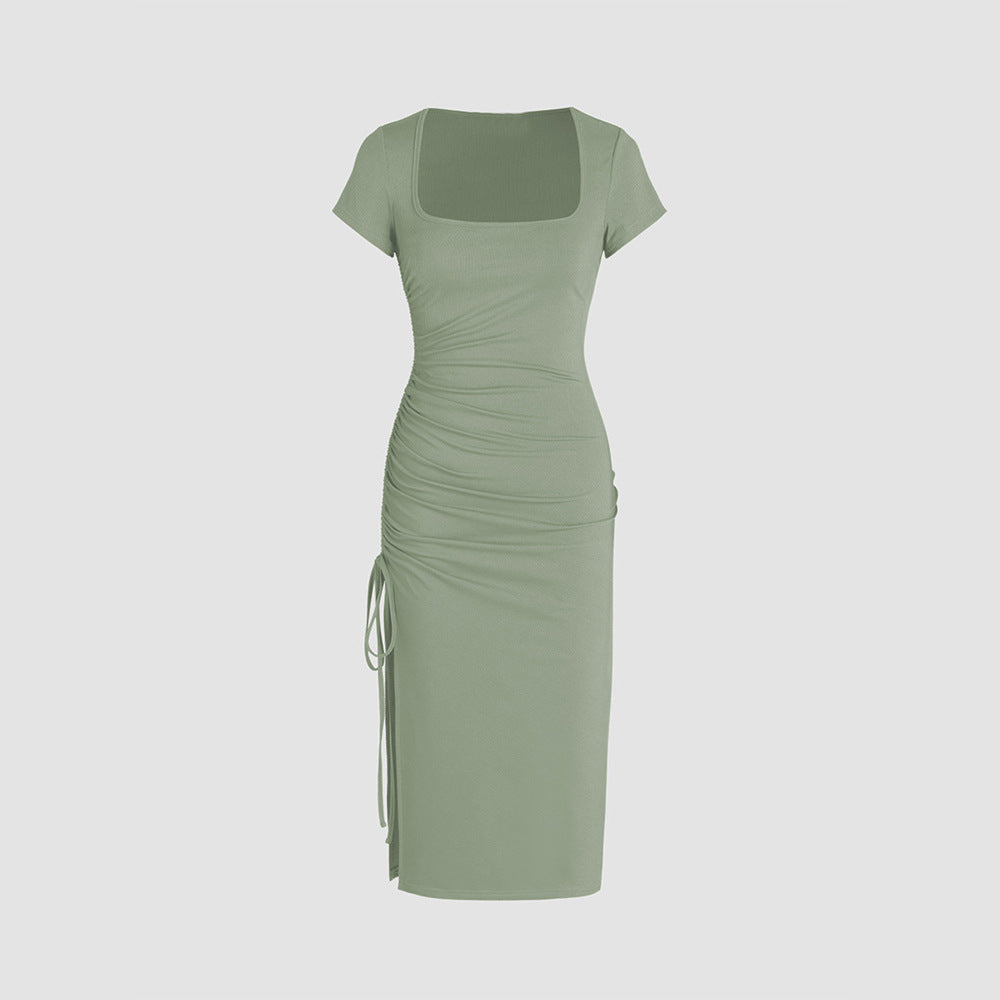 Damen Figurbetontes Midi-Kleid mit Seitenschlitz und Raffungsdetails Drune