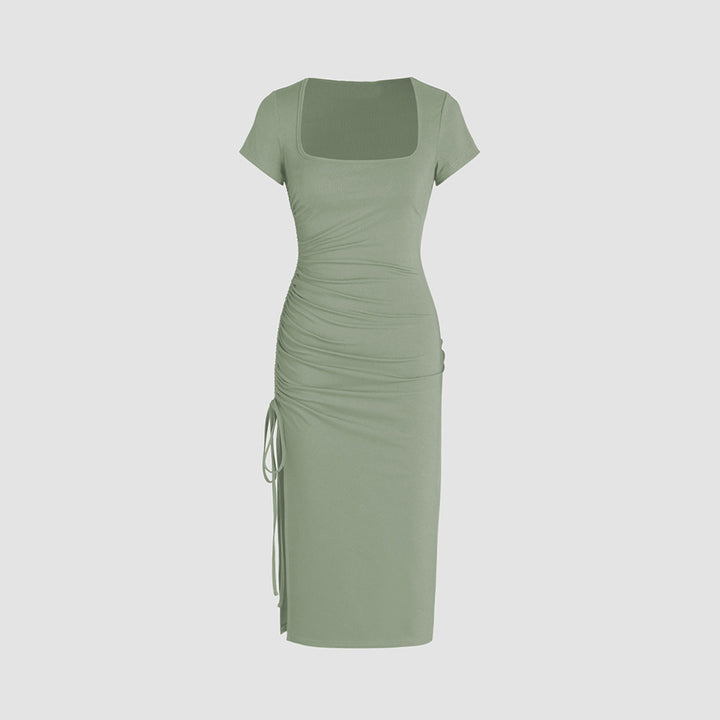 Damen Figurbetontes Midi-Kleid mit Seitenschlitz und Raffungsdetails Drune