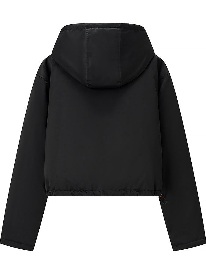 Damen stylische Übergangsjacke mit Kapuze und Druckknopfverschluss Drune