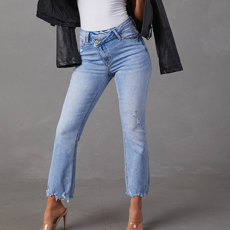 Damen High-Waist Jeans mit trendy Fransen und distressed Details Drune